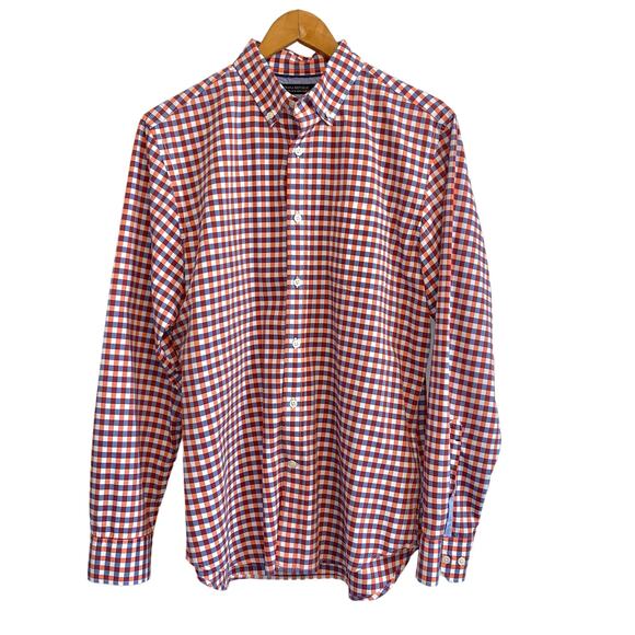 Banana Republic Blue Orange Mini Check Plaid Long Sleeve Button Down Dress Shirt - Picture 1 of 6